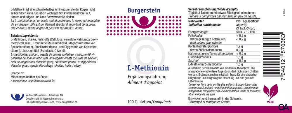 Burgerstein L-Methionin 500 mg Tabletten
