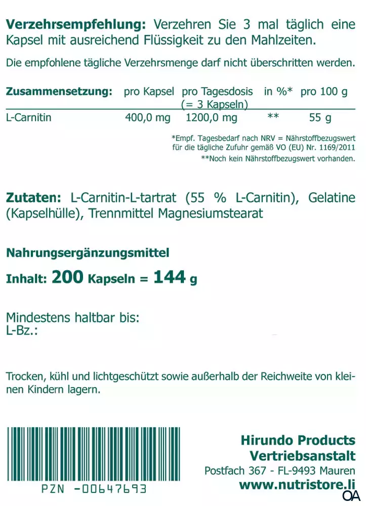 The Nutri Store L-Carnitin Kapseln