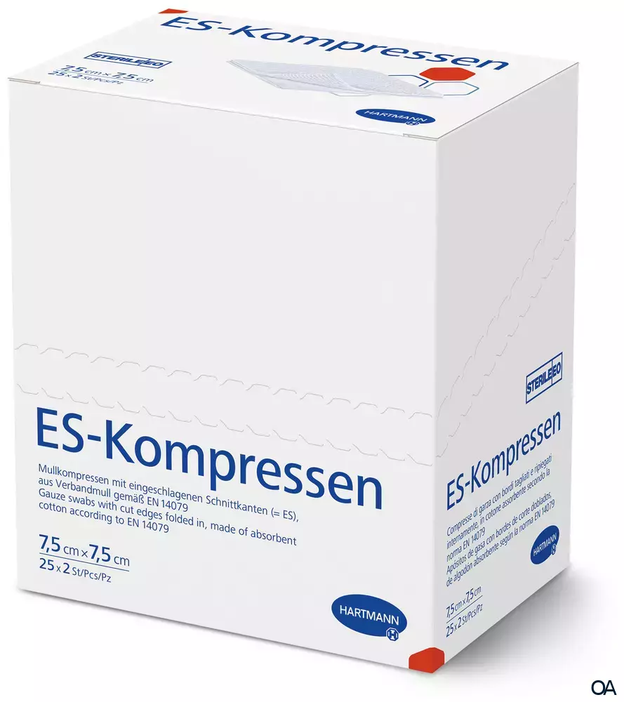 ES-Kompressen 12fach, steril eingesiegelt zu 2 Stück, 7,5 x 7,5 cm, 25 x 2 Stück
