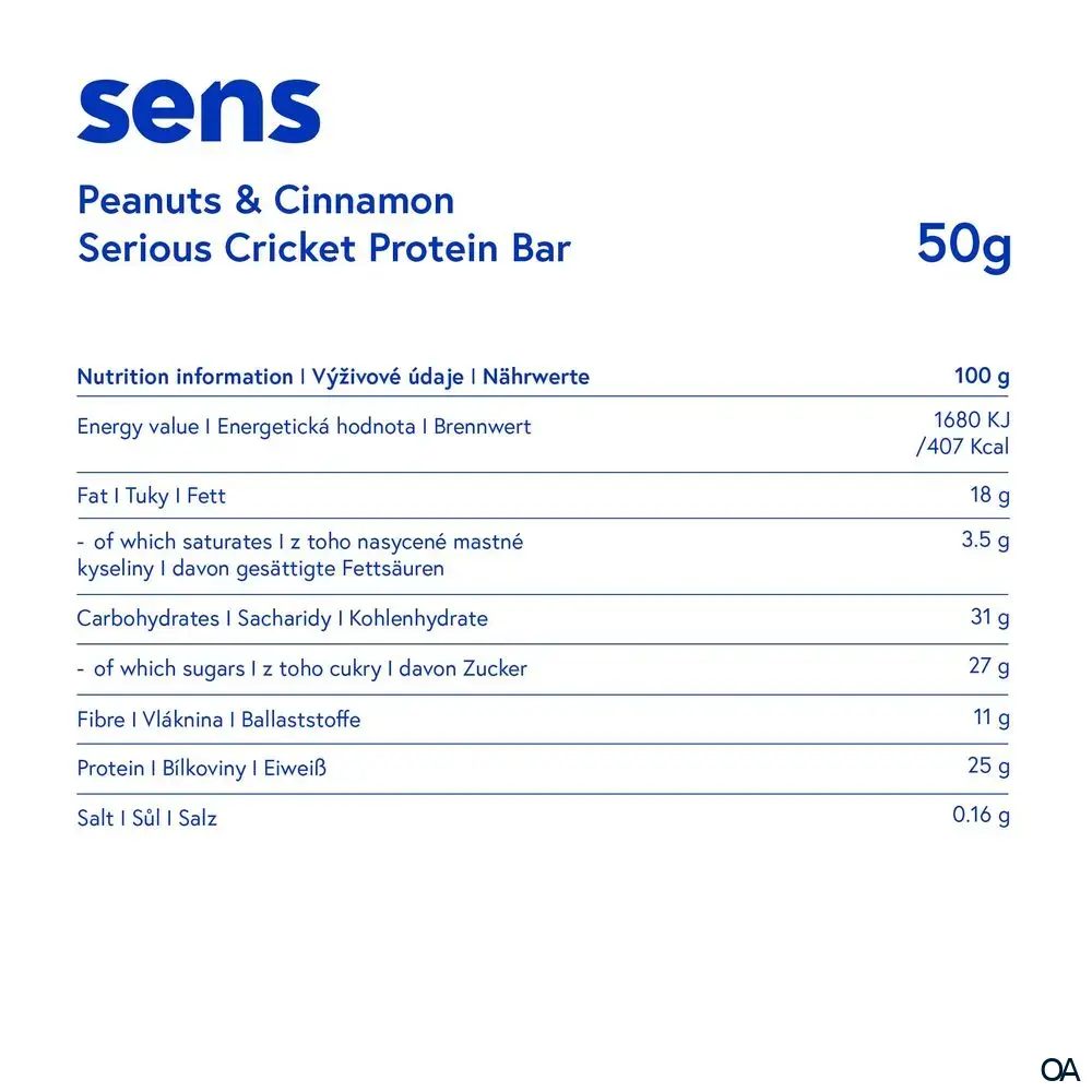 SENS Serious Proteinriegel mit Grillenmehl - Erdnuss & Zimt SENS Serious Proteinriegel mit Grillenmehl - Erdnuss & Zimt