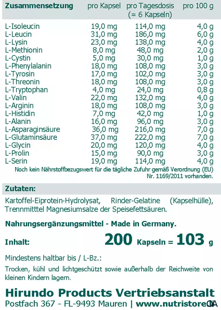 The Nutri Store Aminosäure Spezial Komplex Kapseln The Nutri Store Aminosäure Spezial Komplex Kapseln