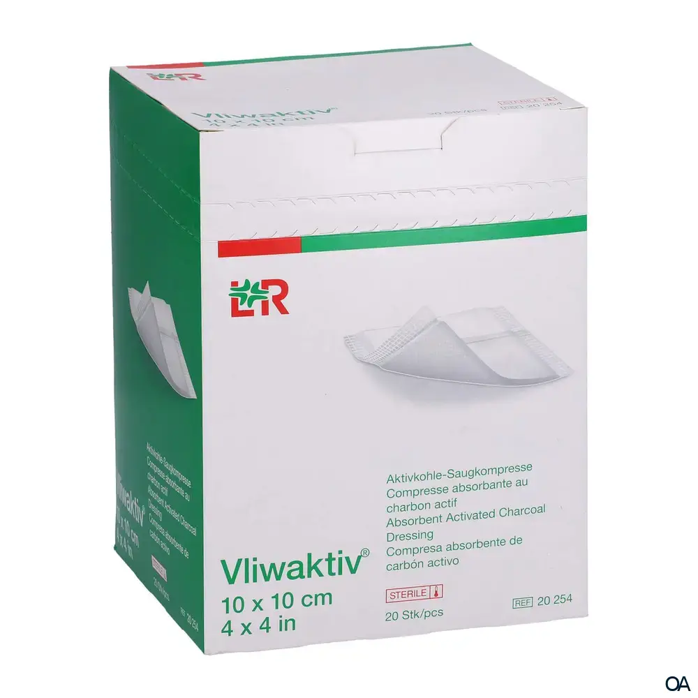 Vliwaktiv® Aktivkohle-Saugkompresse steril, 10 x 10 cm