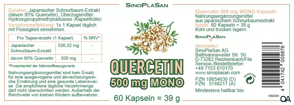 SinoPlaSan Quercetin 500 mg MONO Kapseln SinoPlaSan Quercetin 500 mg MONO Kapseln
