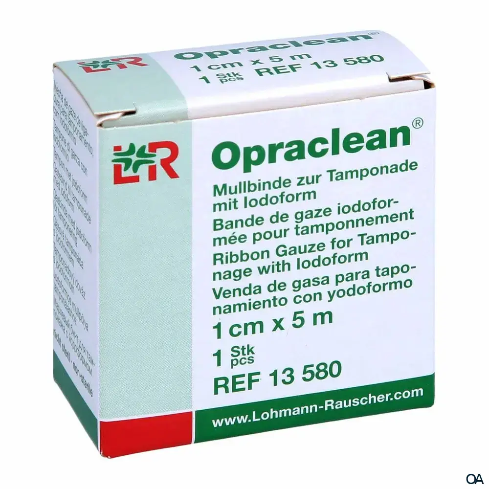 Opraclean® Mullbinde zur Tamponade mit Iodoform 1 cm x 5 m Rolle Opraclean® Mullbinde zur Tamponade mit Iodoform 1 cm x 5 m Rolle