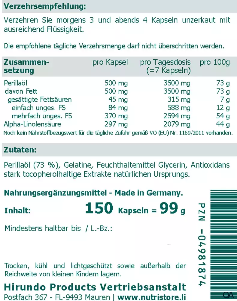 The Nutri Store Omega-3 Perilla Kapseln The Nutri Store Omega-3 Perilla Kapseln