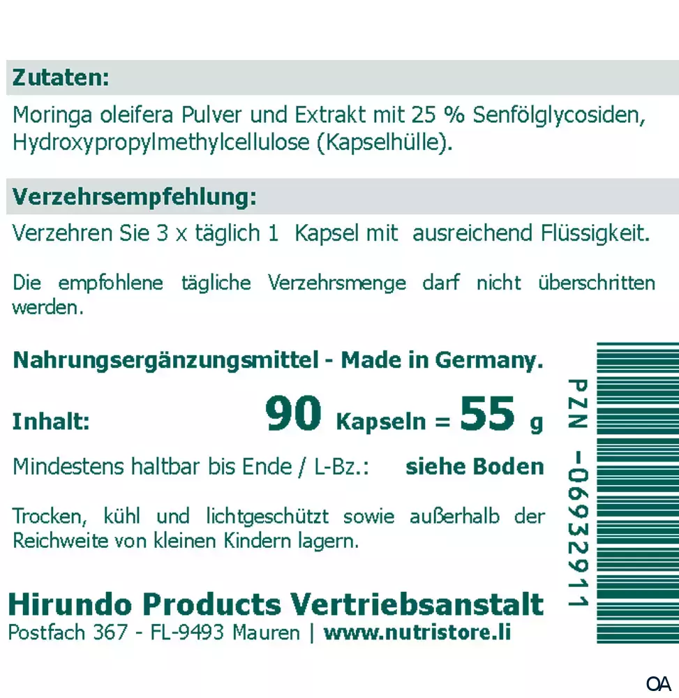 The Nutri Store Moringa 500 mg Kapseln The Nutri Store Moringa 500 mg Kapseln