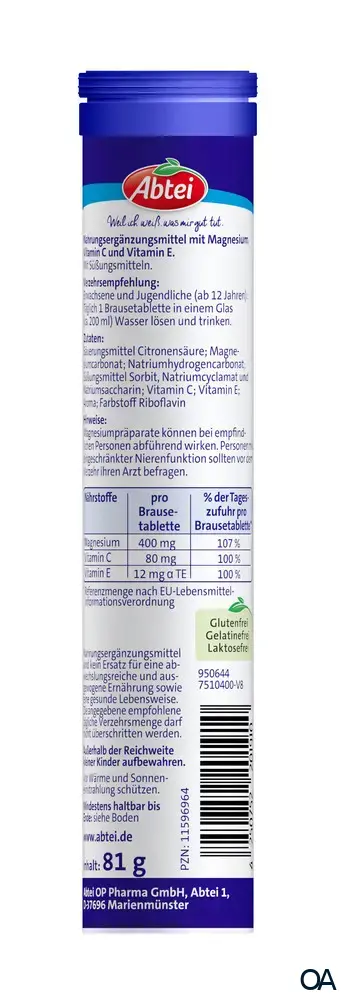 Abtei Magnesium 400 Plus mit Vitamin C + E Brausetabletten