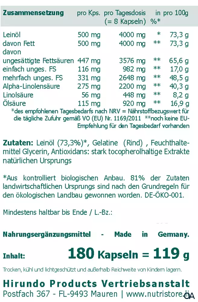 The Nutri Store Omega-3-6-9 Leinöl 500 mg Kapseln The Nutri Store Omega-3-6-9 Leinöl 500 mg Kapseln