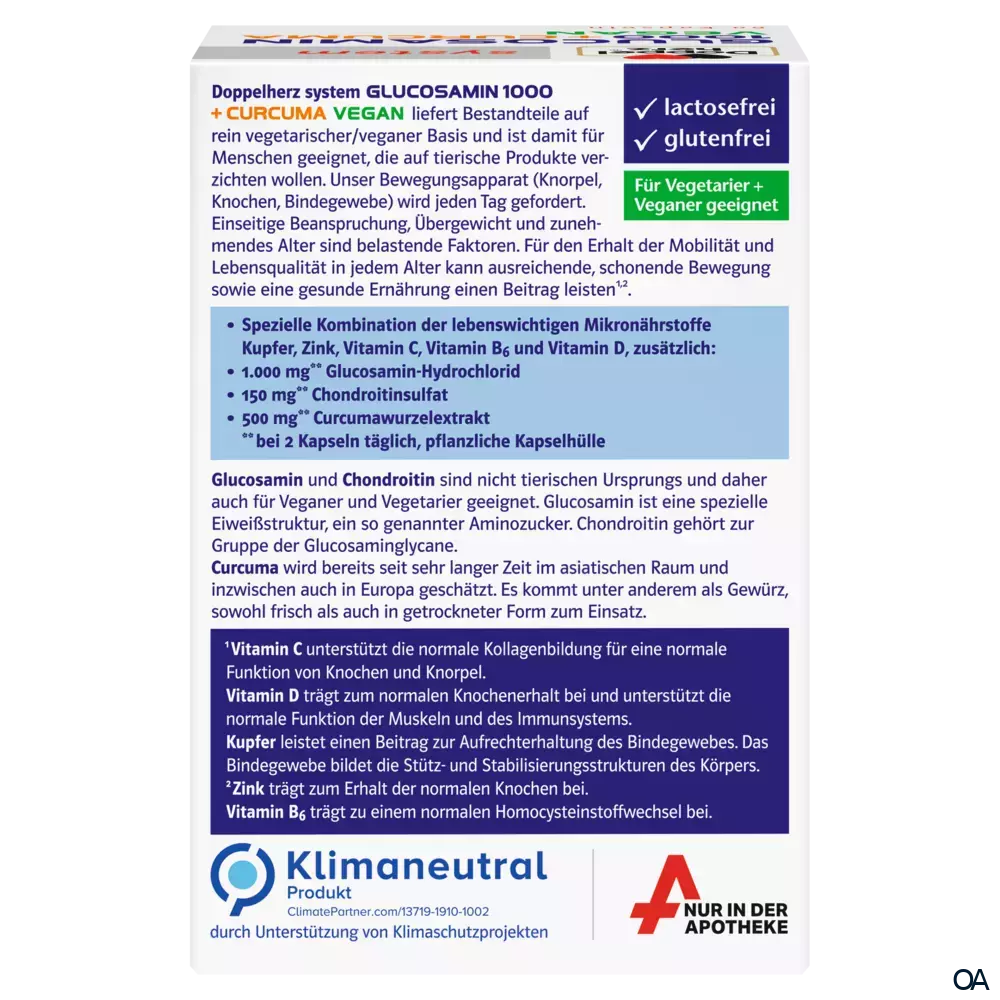 Doppelherz system Glucosamin 1000 + Curcuma Vegan Knochen + Knorpel* Kapseln