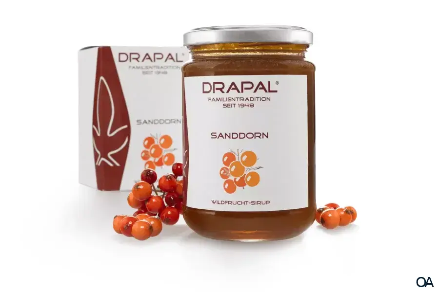 DRAPAL® Sanddorn Wildfruchtsirup Glas mit Faltschachtel DRAPAL® Sanddorn Wildfruchtsirup Glas mit Faltschachtel