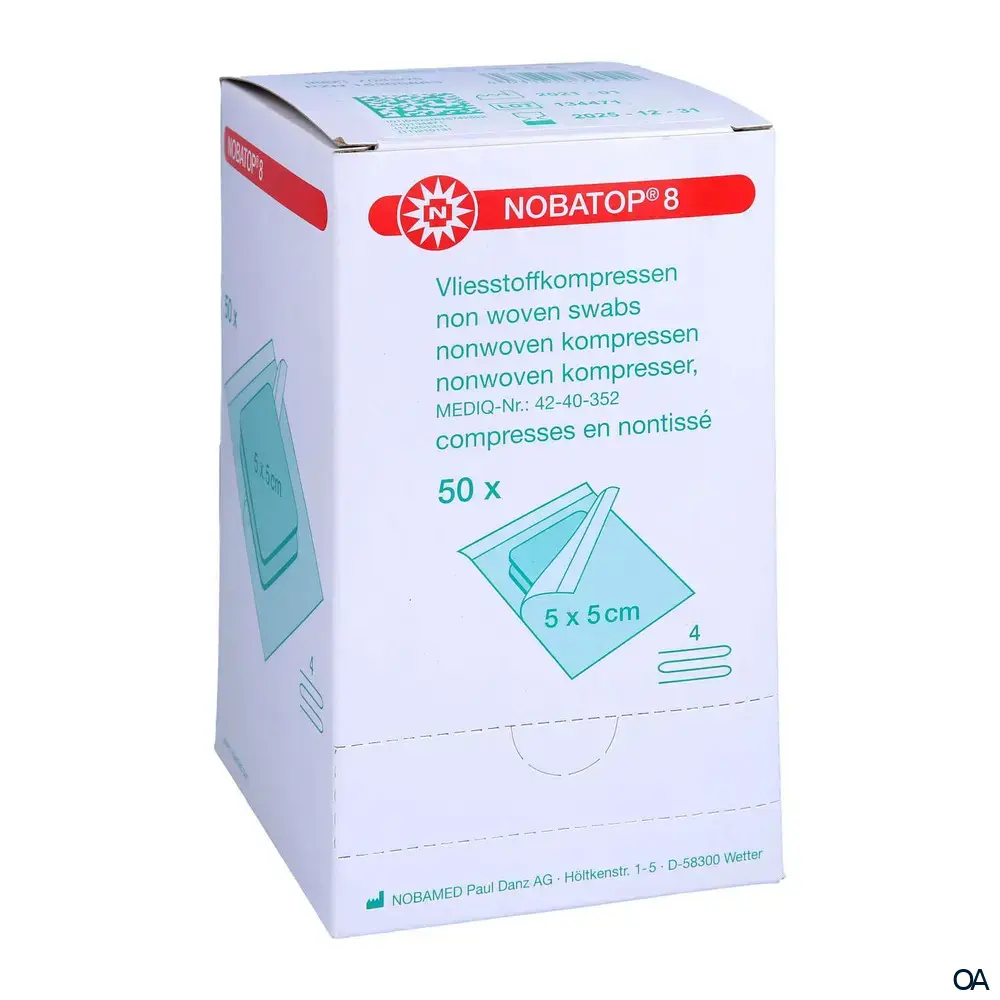 NOBATOP®-steril 8 Vlieskompressen 4-fach, 5 x 5 cm, 50 x 2 Stück