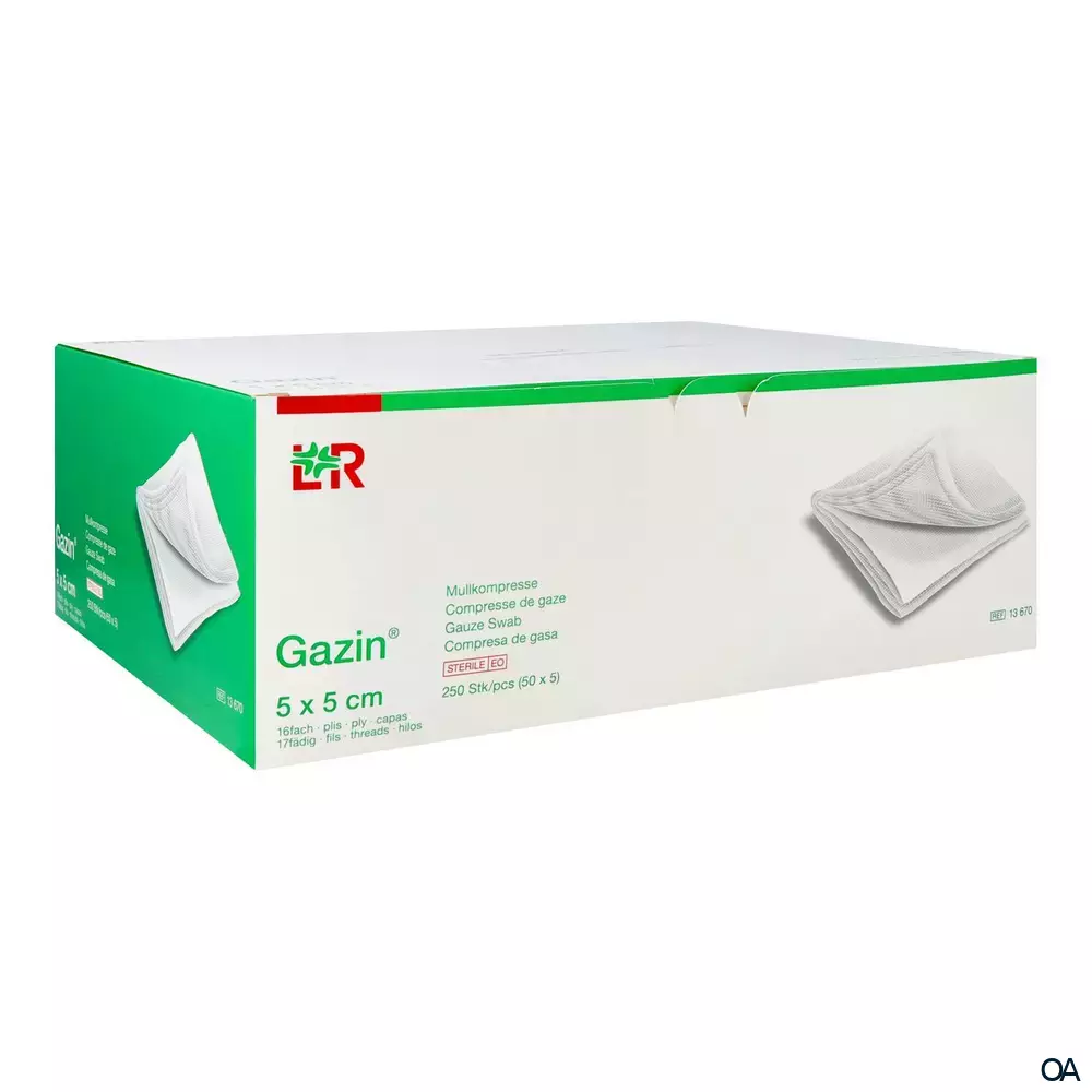 Gazin® Mullkompressen steril, 16-fach, 17-fädig, 5 x 5 cm, 50 x 5 Stück
