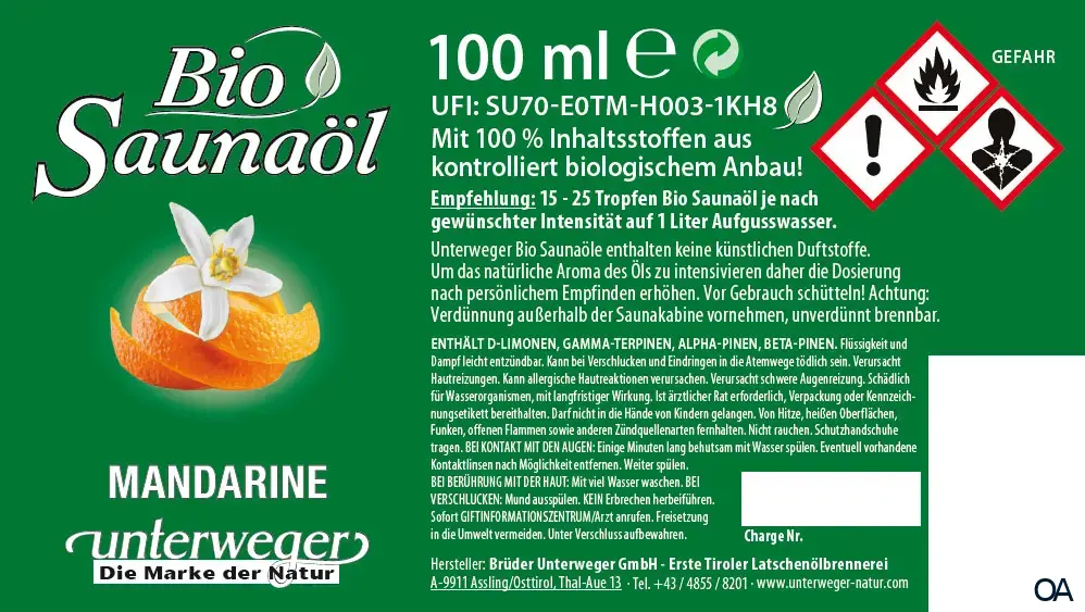 Unterweger Bio Saunaöl Mandarine