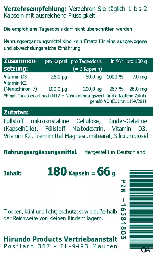 The Nutri Store Vitamin D3 + K2 Kapseln