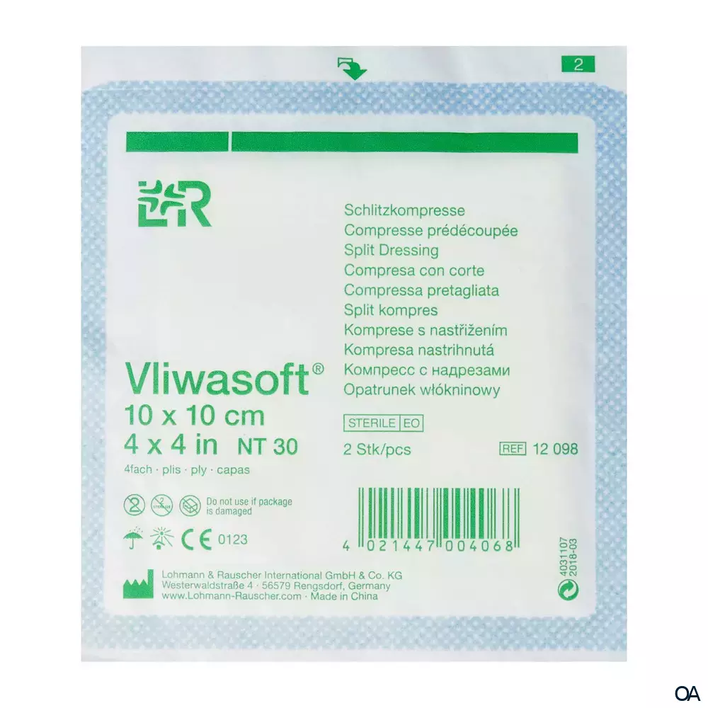 Vliwasoft® Schlitzkompressen mit Y-Einschnitt, steril, 4-lagig, 10 x 10 cm