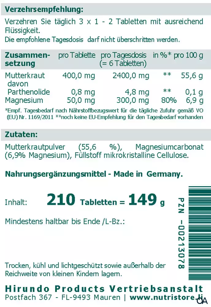The Nutri Store Mutterkraut Magnesium Tabletten