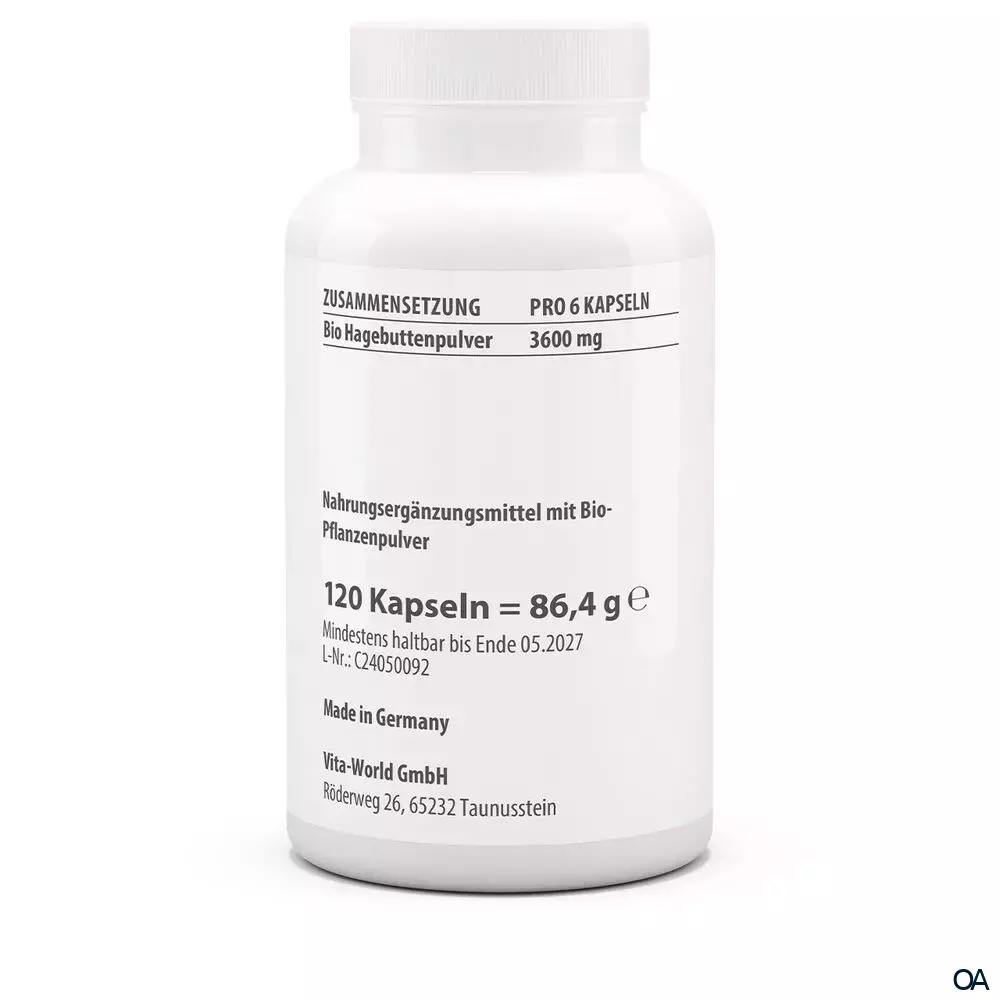 Vitaworld Bio Hagebutte 600 mg Kapseln