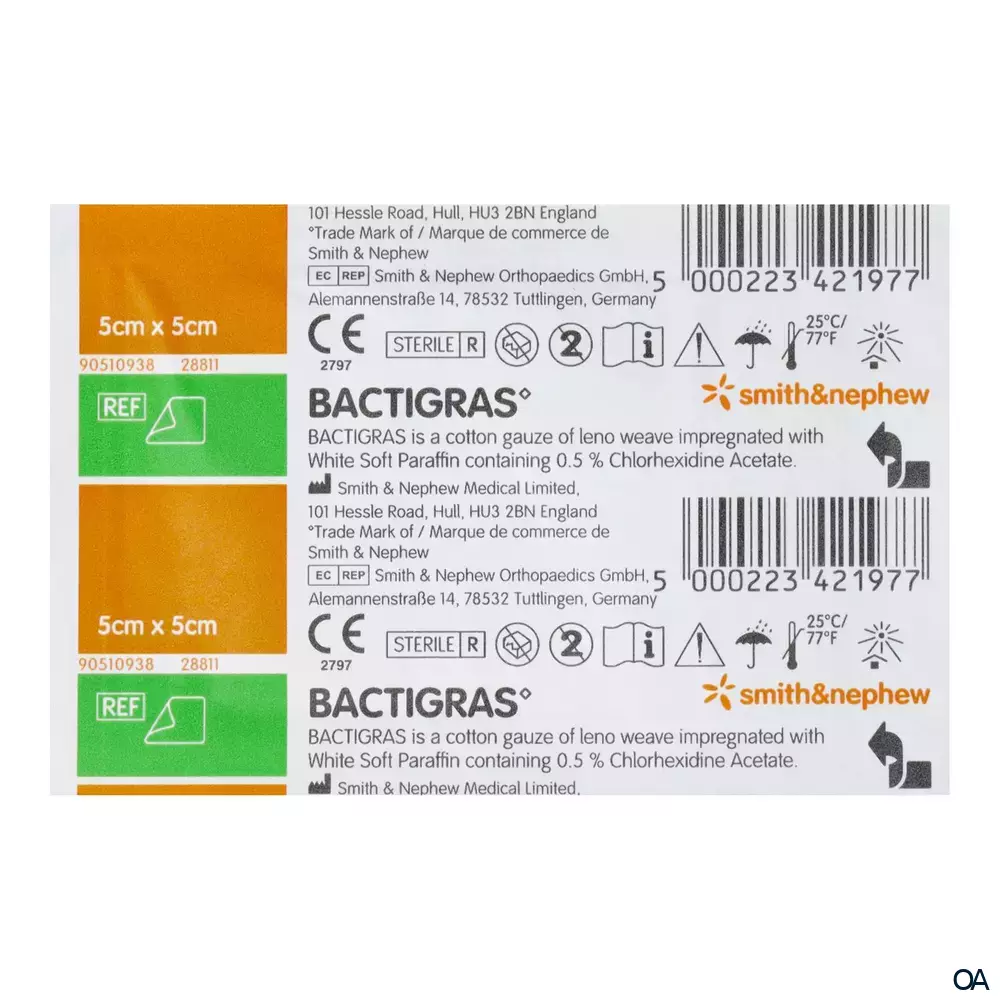 BACTIGRAS Antiseptische Salbenkompresse, steril, 5 x 5 cm BACTIGRAS Antiseptische Salbenkompresse, steril, 5 x 5 cm