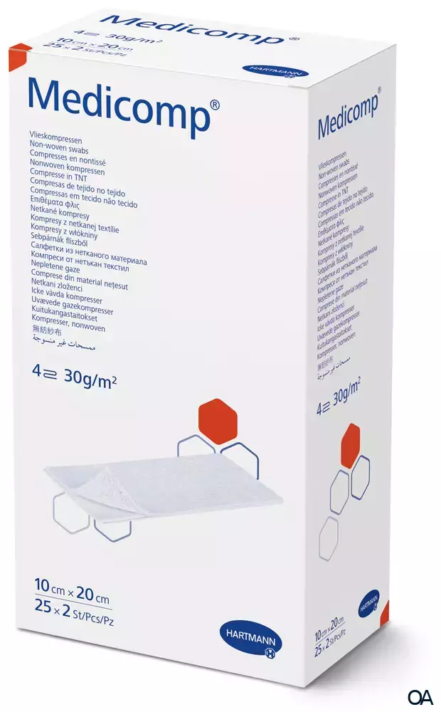 Medicomp® Vlieskompressen steril, 4-fach, 10 x 20 cm, 25 x 2 Stück