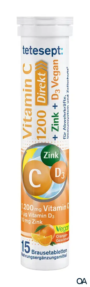 tetesept Vitamin C 1200 Direkt + Zink + D3 vegan Brausetabletten