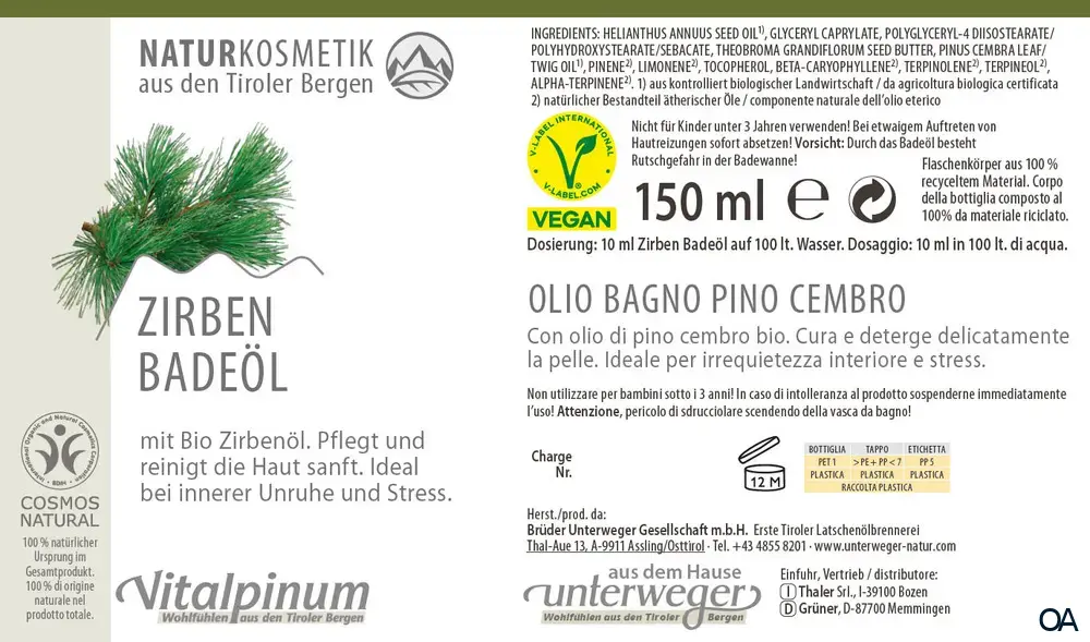Unterweger Vitalpinum Zirben Badeöl