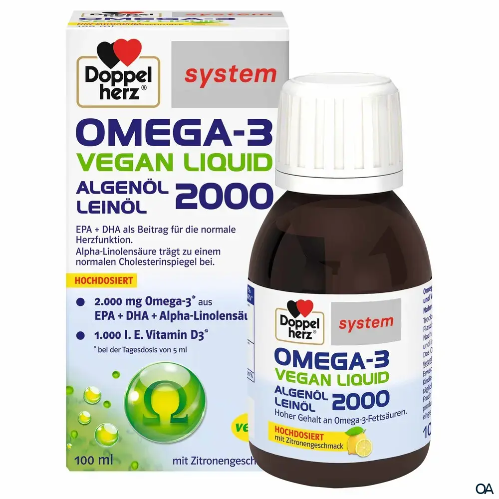 Doppelherz system OMEGA-3 VEGAN LIQUID 2000 Algenöl, Leinöl Tropfen