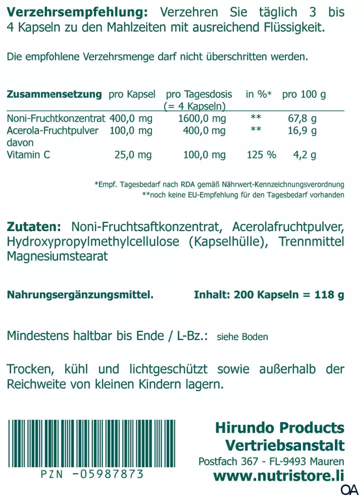 The Nutri Store Noni Morinda citrifolia Kapseln The Nutri Store Noni Morinda citrifolia Kapseln