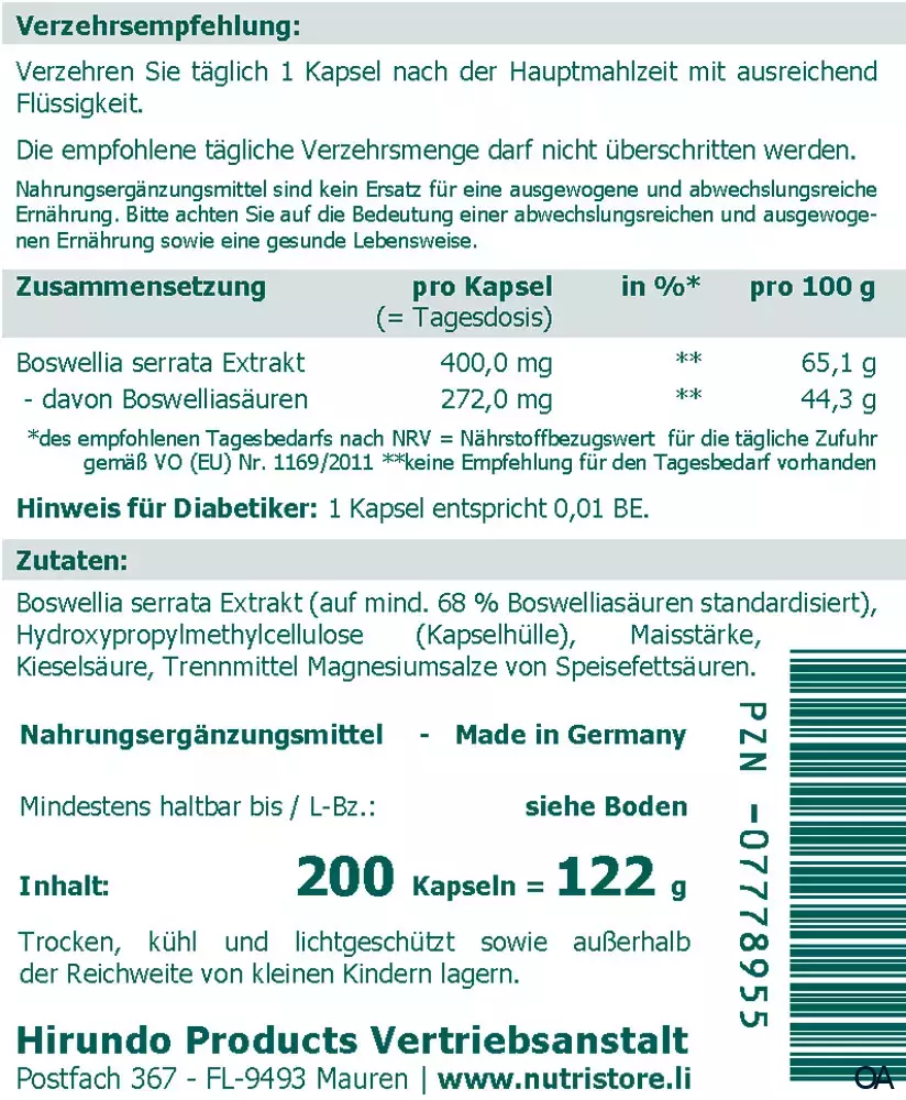 The Nutri Store Boswellia Weihrauch Extrakt Kapseln The Nutri Store Boswellia Weihrauch Extrakt Kapseln