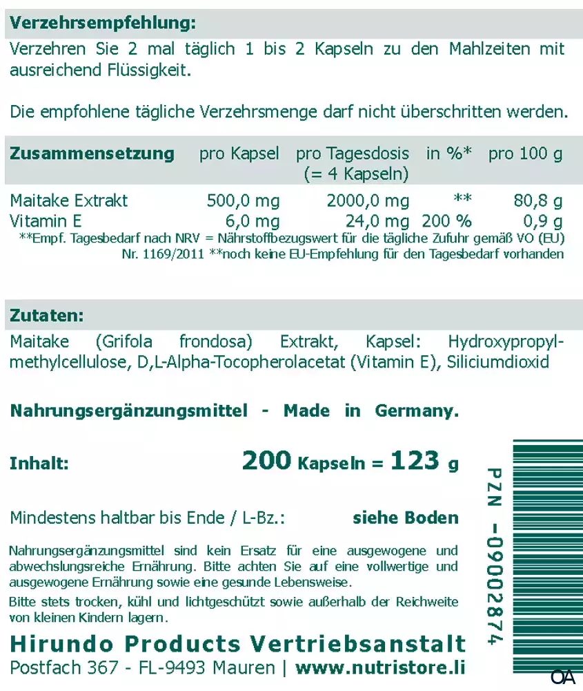 The Nutri Store Maitake Extrakt 500 mg Kapseln The Nutri Store Maitake Extrakt 500 mg Kapseln