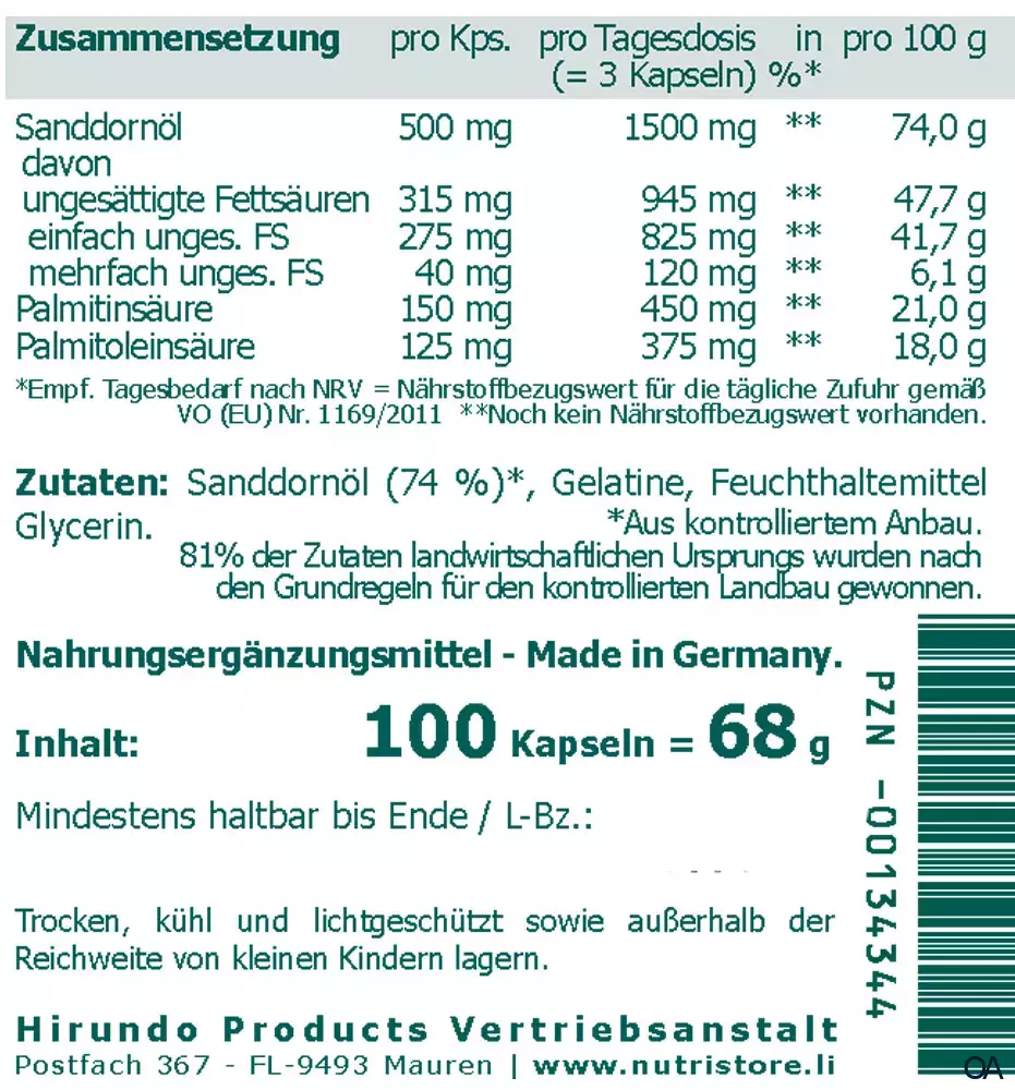 The Nutri Store Omega-7 Sanddornöl 500 mg Kapseln