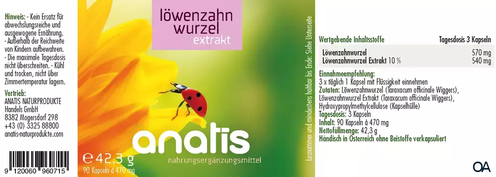 anatis Löwenzahnwurzelextrakt Kapseln anatis Löwenzahnwurzelextrakt Kapseln