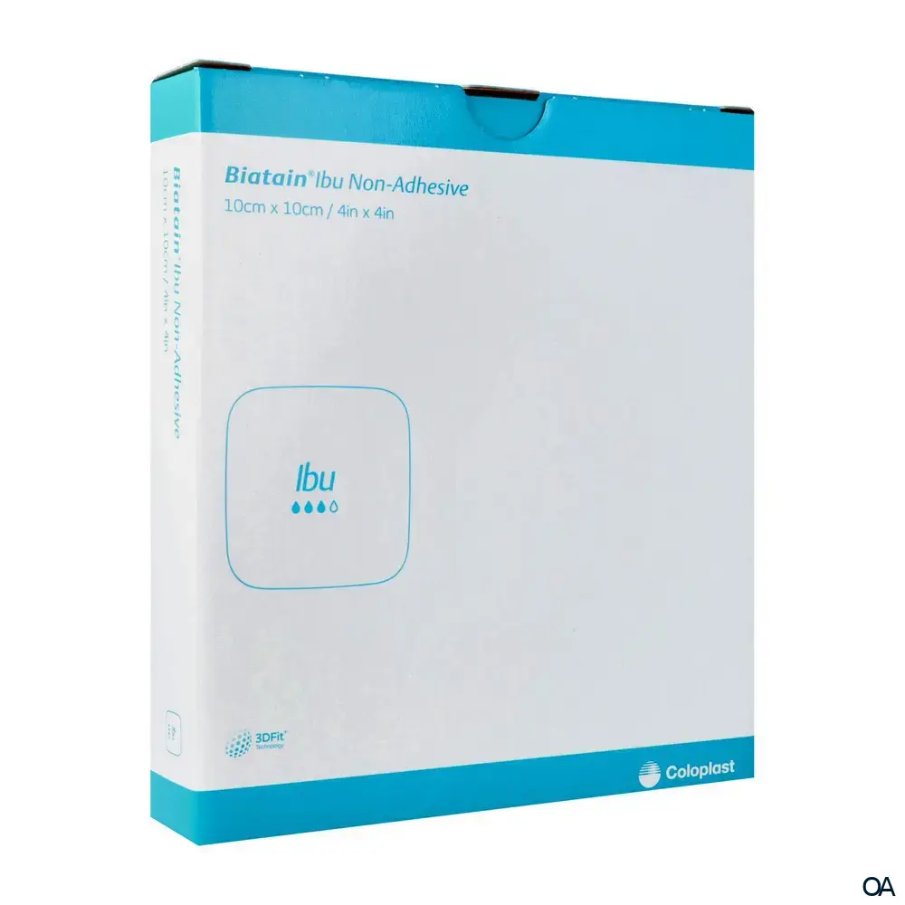 Biatain® Ibu Non-Adhesive Schaumverband mit Ibuprofen (0,5 mg/cm²) steril, 10 x 10 cm Biatain® Ibu Non-Adhesive Schaumverband mit Ibuprofen (0,5 mg/cm²) steril, 10 x 10 cm