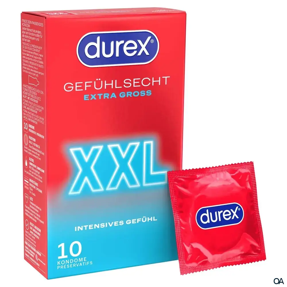 Durex Gefühlsecht Extra Gross XXL Kondome, Ø 60mm, 220mm