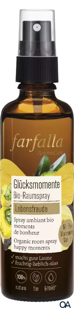 Farfalla Glücksmomente Bio-Raumspray, Lebensfreude, Vanille-Mandarine Farfalla Glücksmomente Bio-Raumspray, Lebensfreude, Vanille-Mandarine