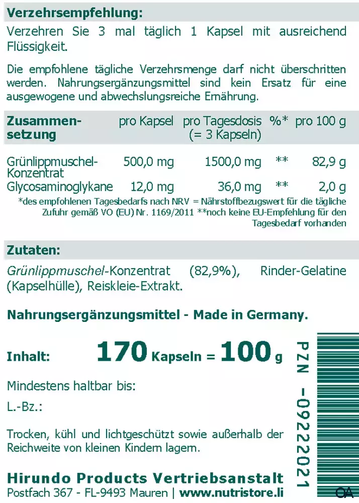 The Nutri Store Grünlippmuschel Konzentrat Kapseln