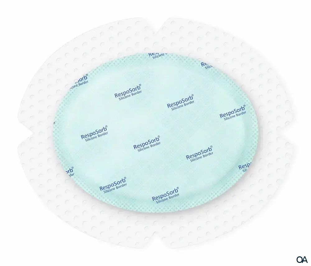 RespoSorb® Silicone Border Oval selbsthaftende superabsorbierende Saugkompresse mit Silikonwundkontaktschicht steril, 13 x 15,5 cm