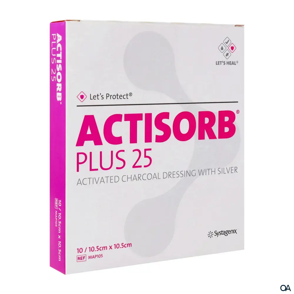 3M™ Actisorb™ Plus 25 Aktivkohlewundauflage mit Silber steril, 10,5 x 10,5 cm 3M™ Actisorb™ Plus 25 Aktivkohlewundauflage mit Silber steril, 10,5 x 10,5 cm