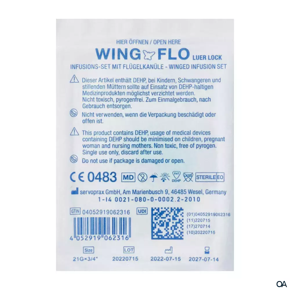 Wing-Flo Flügelkanülen 21 G, 19 x 0,8 mm, grün Wing-Flo Flügelkanülen 21 G, 19 x 0,8 mm, grün