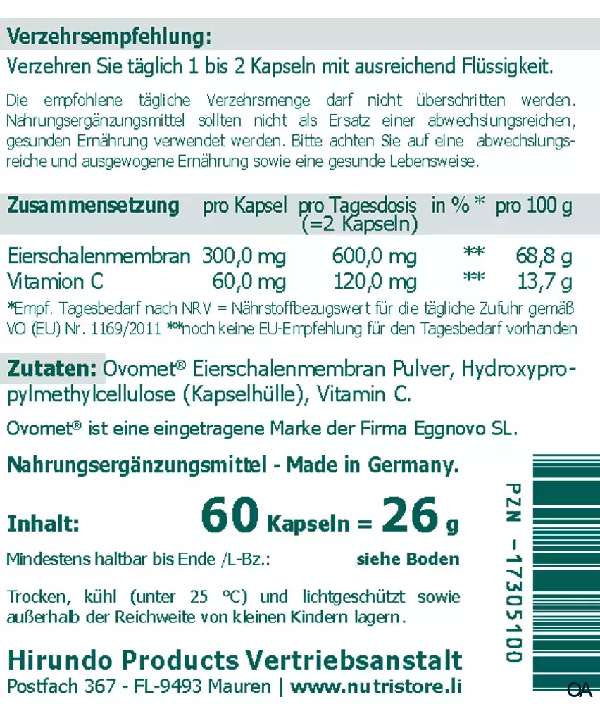 The Nutri Store Eierschalenmembran 300 mg plus Kapseln