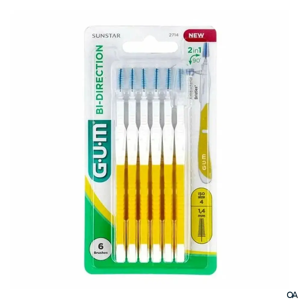 GUM® BI-DIRECTION Interdentalbürsten Tanne - ISO 4 - Ø 1,4 mm - Gelb GUM® BI-DIRECTION Interdentalbürsten Tanne - ISO 4 - Ø 1,4 mm - Gelb