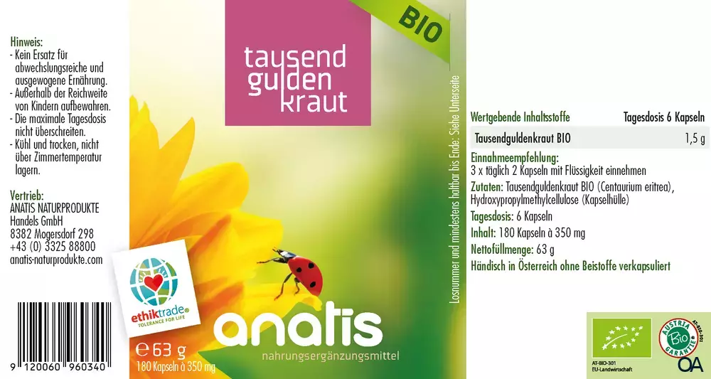 anatis Tausendguldenkraut BIO Kapseln anatis Tausendguldenkraut BIO Kapseln
