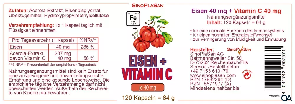SinoPlaSan Eisen + Vitamin C Kapseln