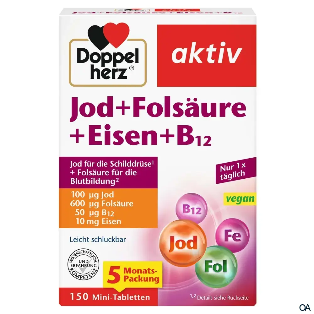 Doppelherz aktiv Jod + Folsäure + Eisen + B12 Tabletten
