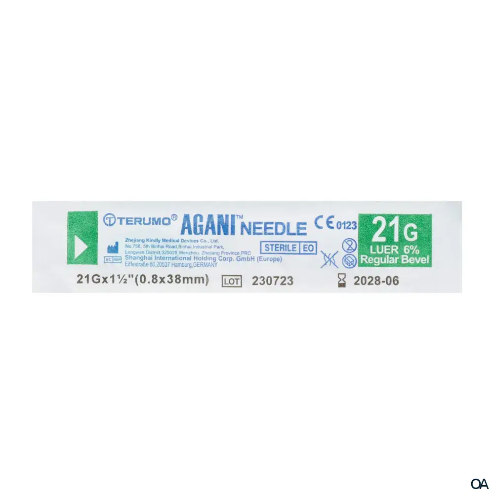 Terumo® Agani™ Einmal-Kanülen 21G x 1 ½″, Ø 0,8 x 38 mm, grün