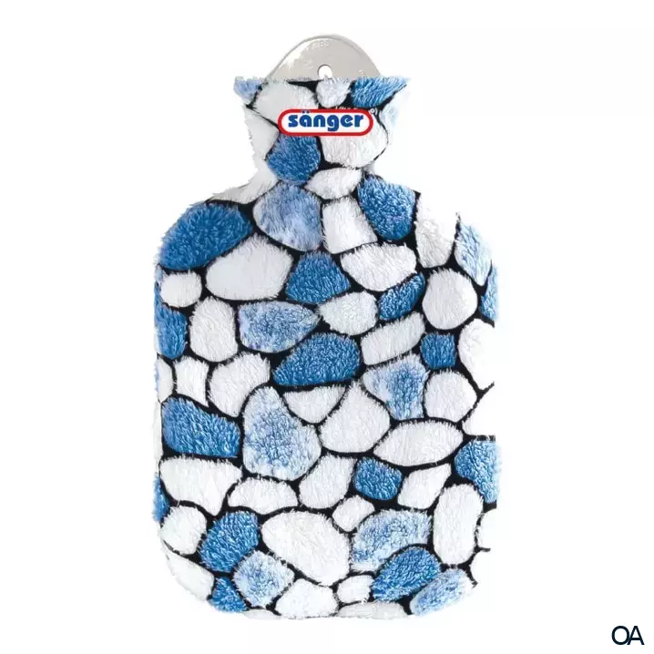 Sänger Wärmeflasche Plüschbezug Steine Blau/Weiß 2,0 L