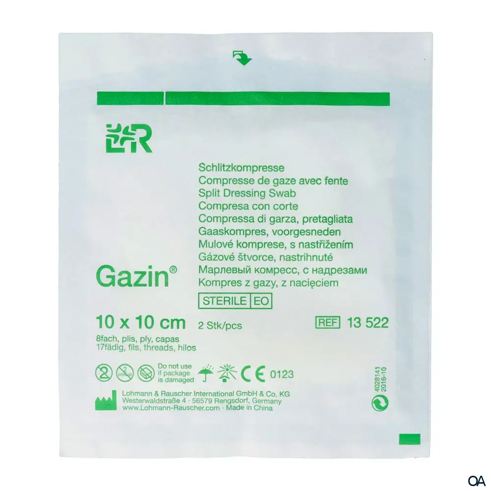 Gazin® Schlitzkompressen mit Y-Einschnitt steril, 8-fach, 17-fädig, 10 x 10 cm