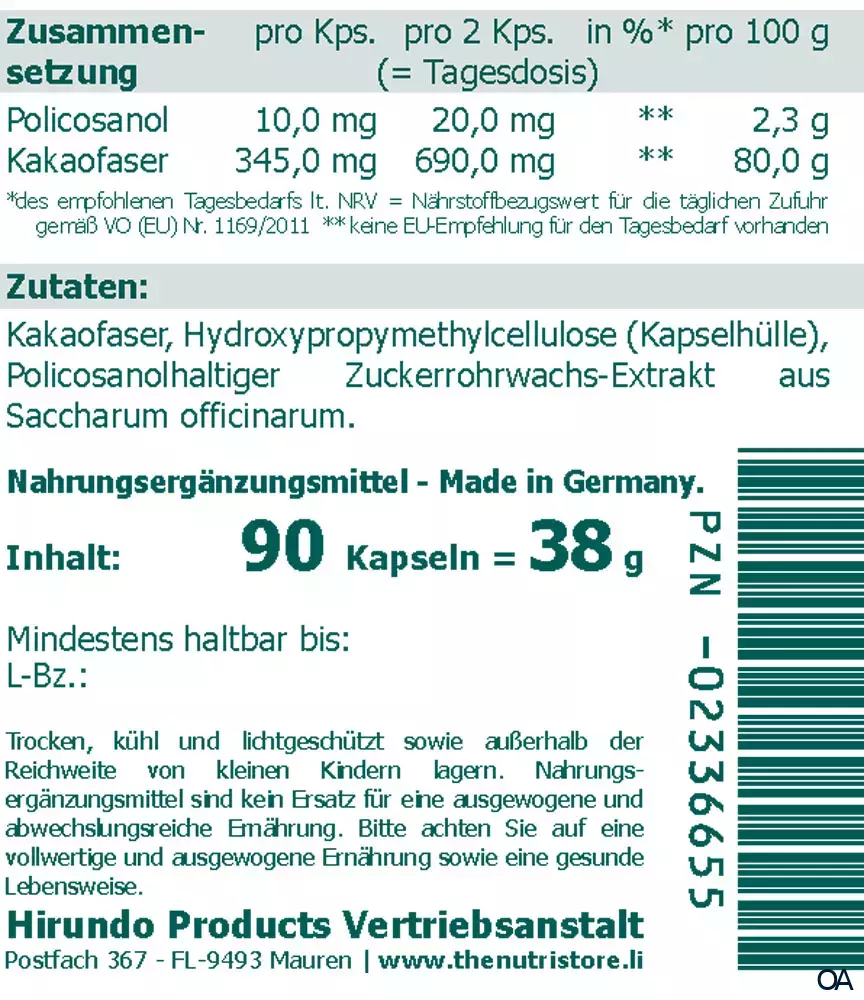 The Nutri Store Biostatin® Policosanol Kapsel The Nutri Store Biostatin® Policosanol Kapsel