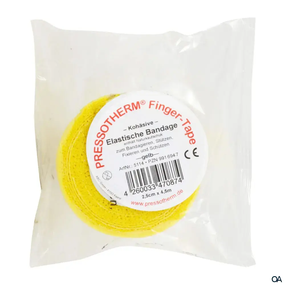 Pressotherm® Finger-Tape Kohäsive Elastische Bandage, 2,5 cm x 4,5 m - Gelb Pressotherm® Finger-Tape Kohäsive Elastische Bandage, 2,5 cm x 4,5 m - Gelb
