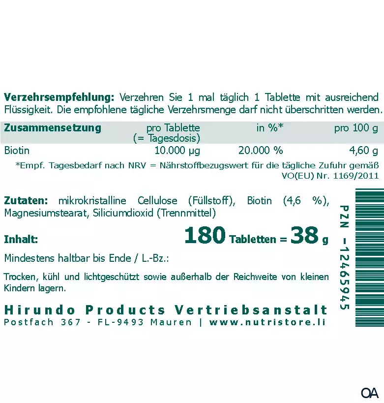 The Nutri Store Biotin Forte 10.000 mcg Tabletten