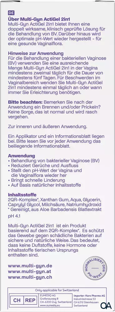 Multi-Gyn ActiGel 2IN1 + Applikator: Behandelt bakterielle Vaginose + optimiert den vaginalen pH-Wert und die Vaginalflora Multi-Gyn ActiGel 2IN1 + Applikator: Behandelt bakterielle Vaginose + optimiert den vaginalen pH-Wert und die Vaginalflora